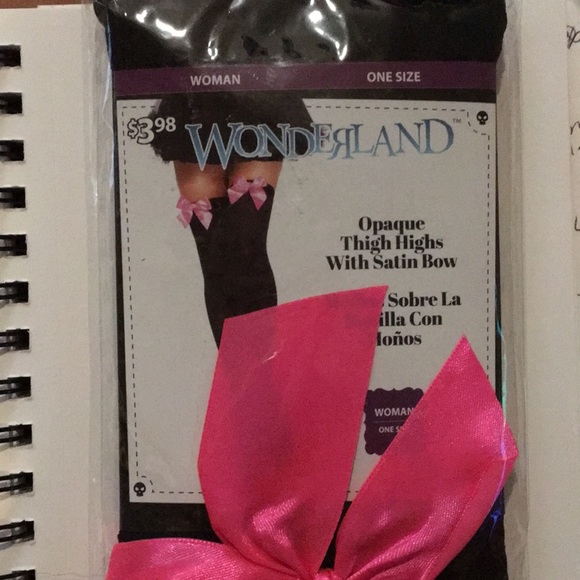 Black thigh highs with hot pink bow - Picture 3 of 3